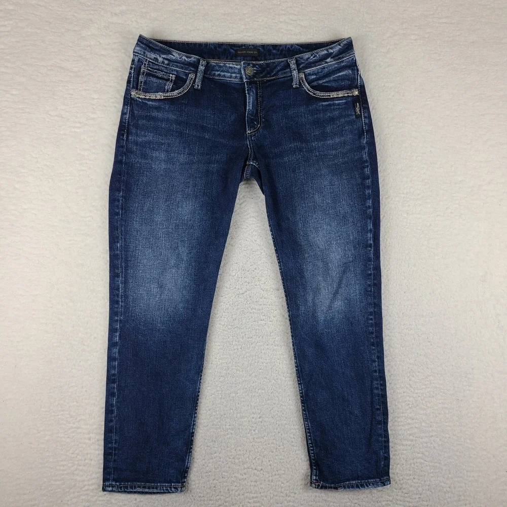 Silver Jeans Womens 30x25 Blue Boyfriend Dark Wash Denim